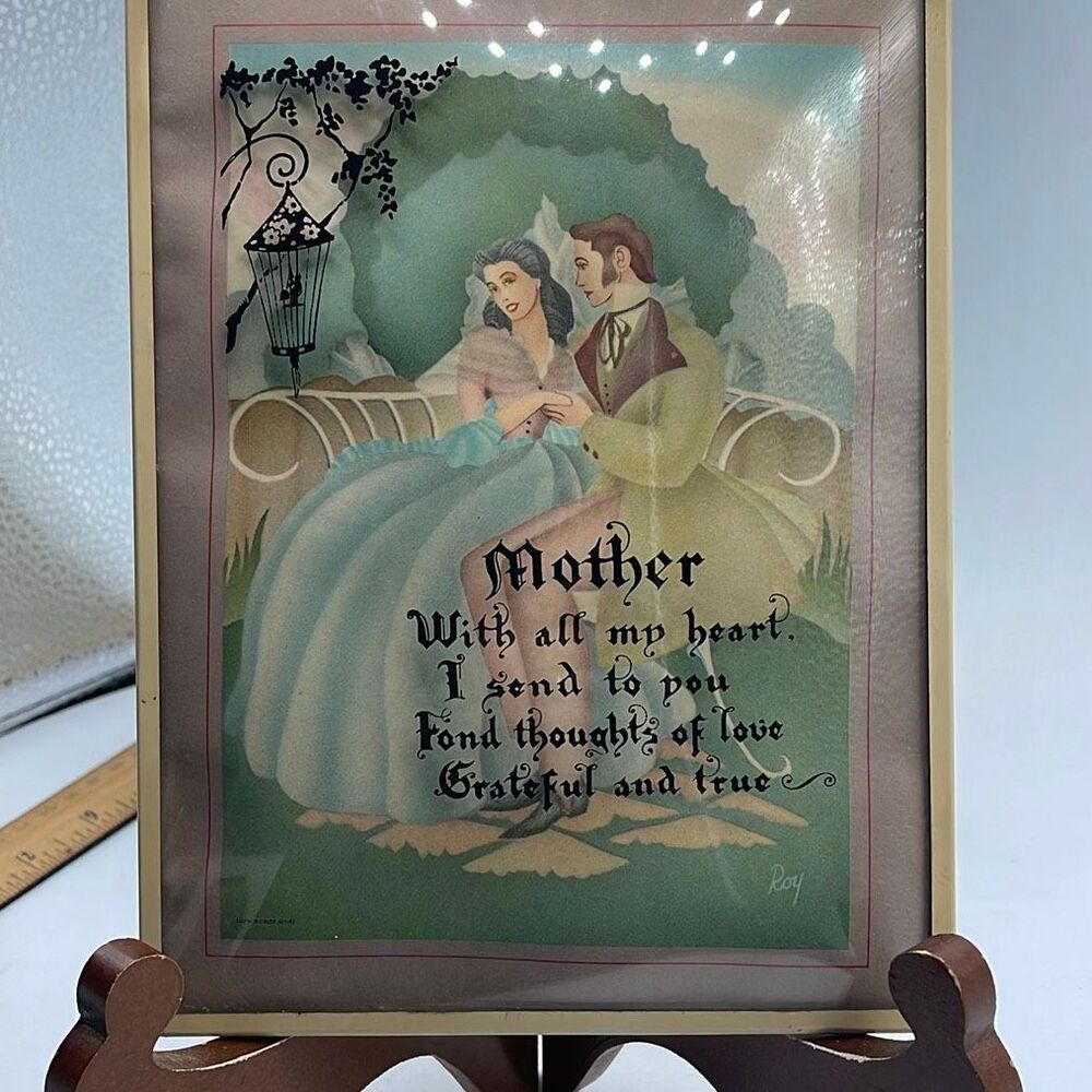 Vintage 1941 S.Cole’s Reverse painted print-“Mother “ Bubble /Convex Glass-3-D 8